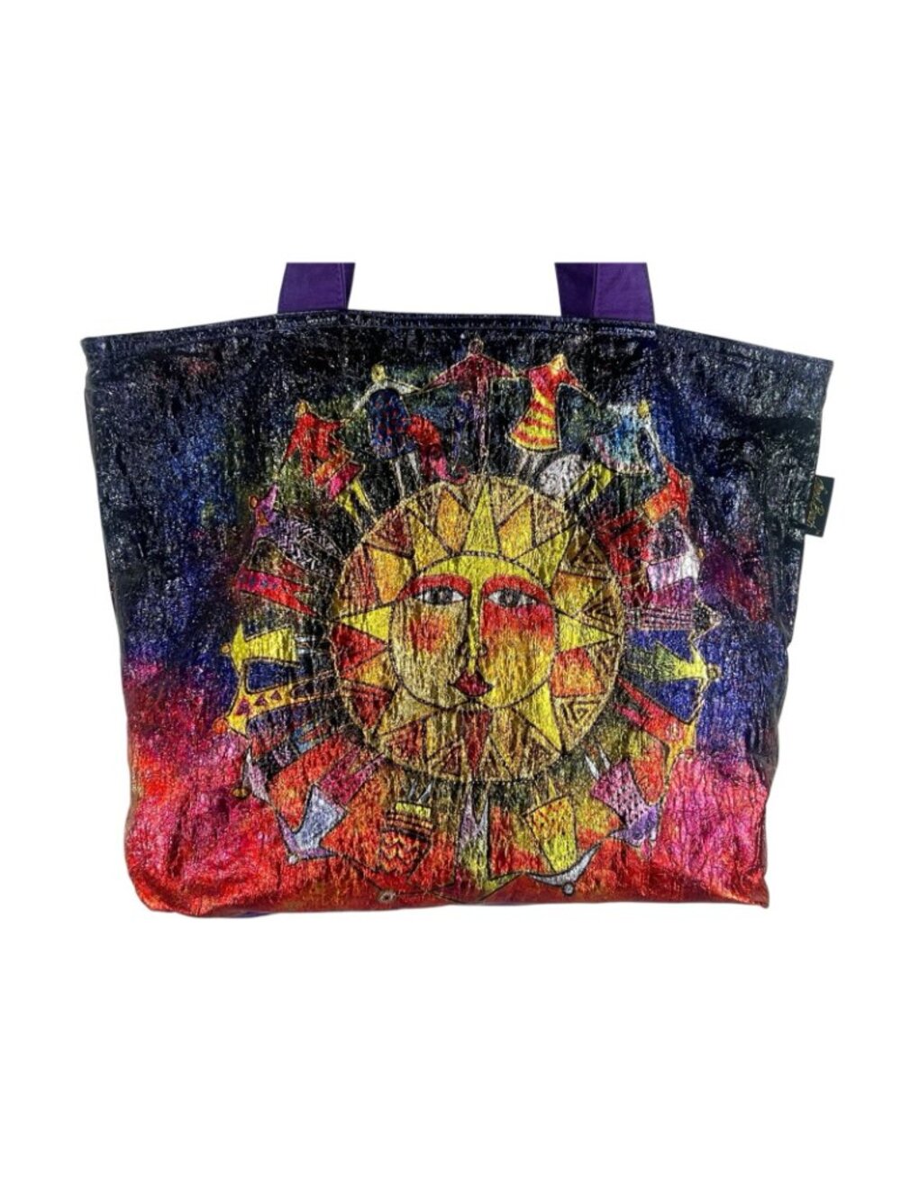 vtg Laurel Burch Harmony Under The Sun Foil Tote 19"x15" Iridescent Metallic - Picture 9 of 16